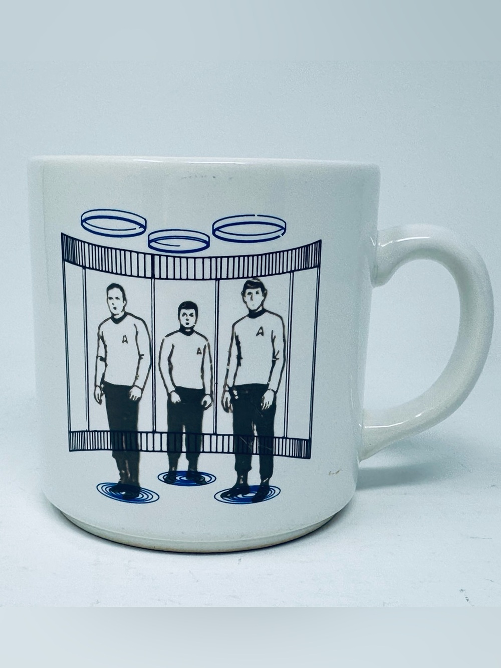 Vintage 1989 Paramount Star Trek Transporter Coffee Cup Mug Kirk Spock McCoy